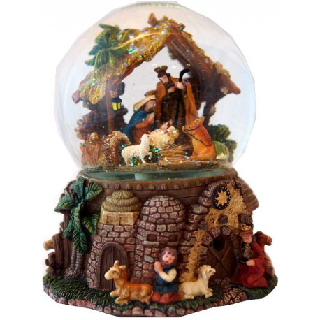 SFERA NATIVITA CON BRILLANTINI PRESEPE GRANDE 19XH.20CMCM CARILLON NATALIZIO LUCI E MUSICAL MELODIE TRADIZIONALI NOTE