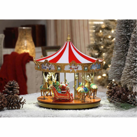 VERY MERRY CAROUSEL GIOSTRA H33X30CM GIRA BABBO NATALE SU SLITTA SALISCENDI LUCI E MUSICA 25 MELODIE ALIMENTAT.INCLUSO