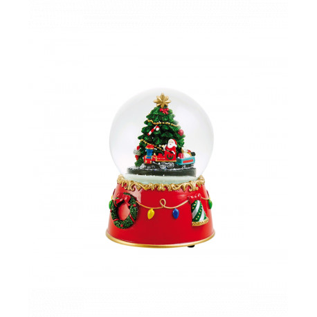 IL MONDO DI CARILLON PALLA DI NEVE ALBERO DI NATALE E BABBO NATALE SU TRENO 12X12XH14CM GIRA ALLA MELODIA NATALIZIA O TA