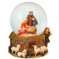 IL MONDO DI CARILLON PALLA DI NEVE CON GLITTER PRESEPE NATIVITÀ 11XH14CM A CORDA MANUALE SUONA MELODIA"SILENT NIGHT"