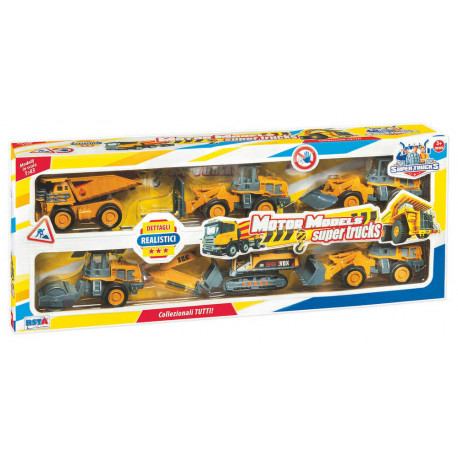 SCATOLA PLAYSET 6 VEICOLI COSTRUZIONE MOTOR MODELS SUPER TRUCKS IN SCALA1:43 DETTAGLI REALISTICI MEZZI DA CANTIERE.RSTA