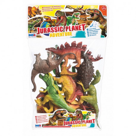 BUSTA 8 DINOSAURI MISURA MEDIA JURASSIC PLANET ADVENTURES IL PIANETA DEI DINOSAURI ANIMALI PREISTORICI.SENZA FTALATI