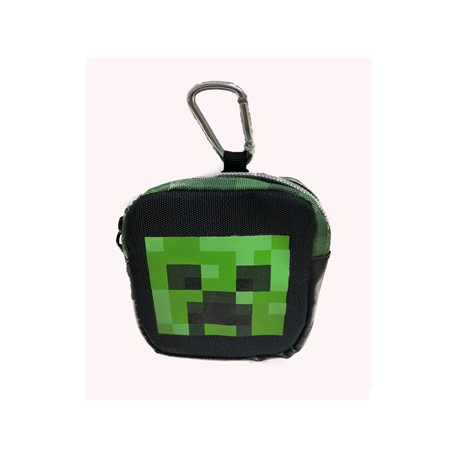 PORTAMONETE CON MOSCHETTONE MINECRAFT MOJANG ORIGINAL VERDE NERO PIXEL 10X8X3,5CM DISTRIB. DA PANINI SCUOLA ITALY