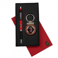 SET DUE PEZZI AC MILAN PENNA METALLO ROSSONERO E PORTACHIAVI CON LOGO IN CONFEZIONE REGALO PRODOTTO UFFICIALE