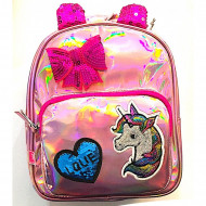 MINI ZAINO TEMPO LIBERO SMALL BACKPACK SJ GANG ZAINETTO ASILO 26X21X1CM UNICORNO ROSA CON PALLETES.DA SEVEN JUNIOR