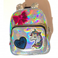 MINI ZAINO TEMPO LIBERO SMALL BACKPACK SJ GANG ZAINETTO ASILO 26X21X1CM UNICORNO ARGENTO CON PALLETES.DA SEVEN JUNIOR