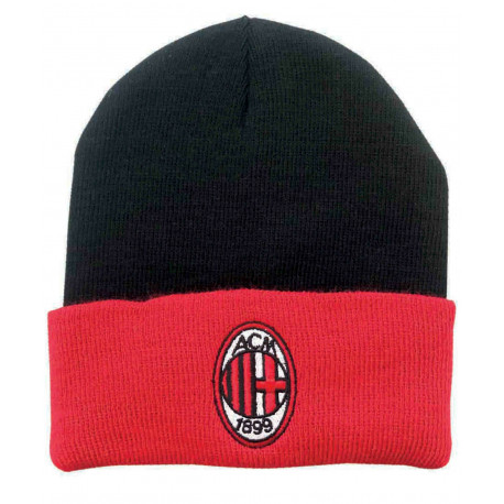 CAPPELLINO INVERNALE AC MILAN NERO BANDA ROSSA CON LOGO RICAMATO BERRETTO RIBALTA PRODOTTO UFFICIALE 3R SPORT ITALY