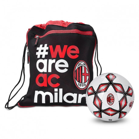 ZAINO A SACCA AC MILAN ORIGINAL 37X42CM ZIP ESTENSIBILE TASCA CON ZIP PALLONE IN OMAGGIO PRODOTTO UFFICIALE PANINI ITALY