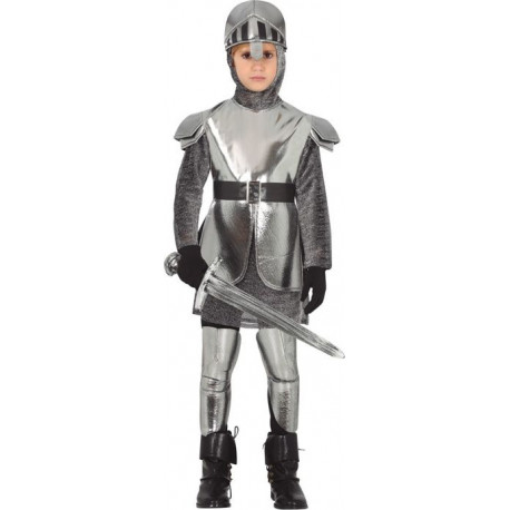 COSTUME CARNEVALE CAVALIERE MEDIEVALE 10/12 ANNI VESTITO ARGENTO CORAZZATO SOLDATO DI FERRO A CORTE COMPLETO NO ACCES