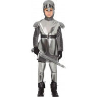 COSTUME CARNEVALE CAVALIERE MEDIEVALE 7/9 ANNI VESTITO DI FERRO CORAZZATO SOLDATO DI CORTE COMPLETO ARGENTO NO ACCESSOR