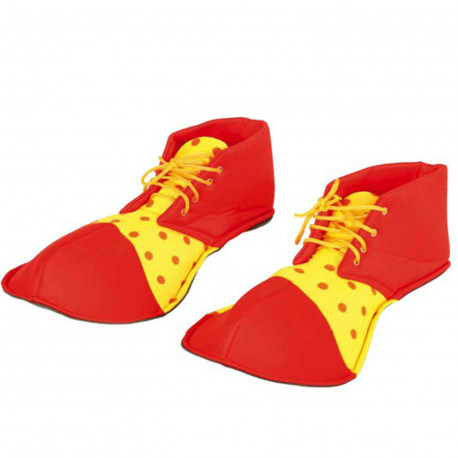 SCARPE DA CLOWN PAGLIACCIO TG.UN.PER BAMBINI ROSSO E GIALLO A POIS 26CM POLIESTERE SHOES CALZATURE CARNEVALE DA CIRCO