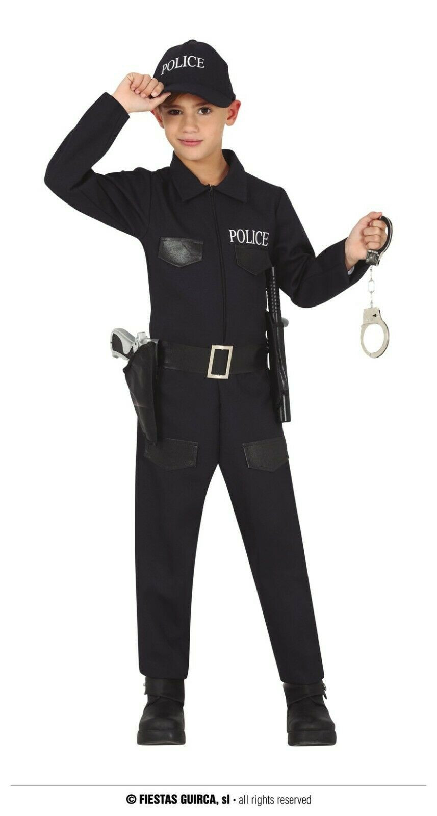 KIT COMPLETO POLICE COSTUME CARNEVALE POLIZIA BABY 7/9 ANNI VESTITO  POLIZIOTTO TUTA/CAPPELLO/CINTURONE/PISTOLA/MANETTE - Parole e Pensieri