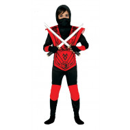 COSTUME CARNEVALE NINJA ROSSO 5/6 ANNI VESTITO COMPLETO SAMURAI GIAPPONESE KUNG FU GUERRRIERO NINJA NO ACCESSORI