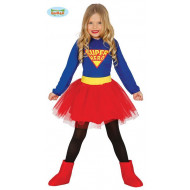 COSTUME CARNEVALE SUPER HERO BAMBINA 3/4 ANNI VESTITO PER TRAVESTIMENTI E PARTY A TEMA SUPER EROI SUPER GIR NO ACCESS.