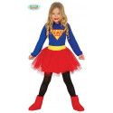 COSTUME CARNEVALE SUPER HERO BAMBINA 5/6 ANNI VESTITO SUPERWOMAN PER TRAVESTIMENTI E PARTY A TEMA SUPER MAN NO ACCESS.