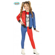 COSTUME CARNEVALE HARLEY QUINN 3/4 ANNI PANTALONI- MAGLIA-GIACCA PER TRAVESTIMENTI A TEMA THE JOKER BATMAN NO ACCESSORI