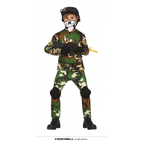 COSTUME CARNEVALE SOLDATO FORZE SPECIALI 5/6 ANNI VESTITO MILITARE COMPLETO GILET FOU.GIACCA PANTALONI GINOCCH.NO ACCESS