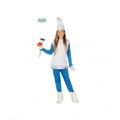 COSTUME CARNEVALE GNOMINA BLU 5/6 ANNI VESTITO PUFFETTA COMPLETO CAPPELLO MAGLIA PANTALONI NANA GNOMA PUFFI NO ACCESSORI