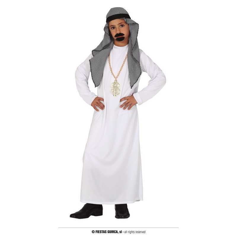 COSTUME CARNEVALE SCEICCO ARABO BAMBINO 7/9 ANNI VESTITO RICCO UOMO SAUDITA  COMPLETO TUNICA E COPRICAPONO ACCESSORI - Parole e Pensieri