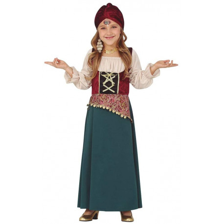 COSTUME CARNEVALE MEDIUM 7/9 ANNI ZINGARA GITANA CARTOMANTE CHIROMANTE MAGA VESTITO COPRICAPO E FOULARD NO ACCESSORI