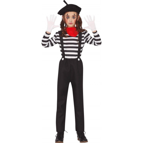 COSTUME CARNEVALE MIMO UNISEX 7/9 ANNI VESTITO PANTOMINA COMPLETO CAPPELLO/MAGLIA E PANTALONI CON BRETELLE NO ACCESSORI