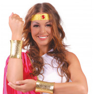 COPPIA BRACCIALI POLSIERE COLOR ORO IN METALLO PER TRAVESTIMENTI DI CARNEVALE WONDER WOMAN DONNA GRECA/EGIZIANA CLEOPATR