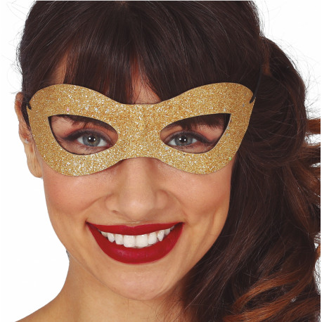 MASCHERINA VENEZIANA GLITTER ORO PER TRAVESTIMENTI DI CARNEVALE MASCHERA COPRIOCCHI DORATA STELLE X FESTE E PARTY VARI