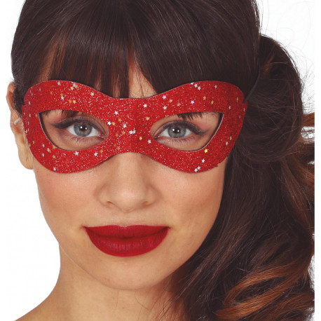 MASCHERINA CARNEVALE ROSSA GLITTER ORO STELLE PER TRAVESTIMENTI DI CARNEVALE MASCHERA COPRIOCCHI X FESTE E PARTY VARI