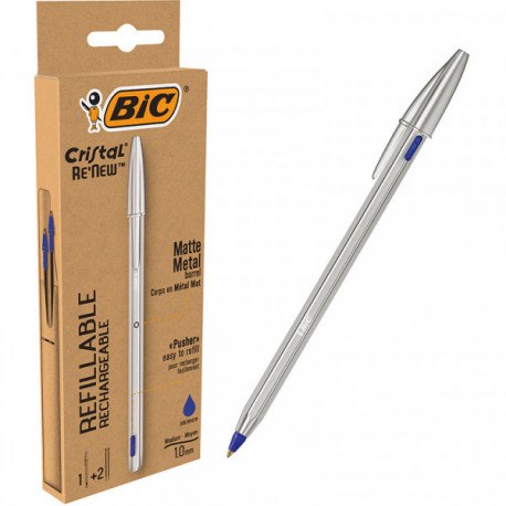 SET REGALO 1 PENNA BIC MATTE METAL ARGENTO PUNTA 1,00MM BLU +2 REFIL DI RICAMBIO FUSTO IN METALLO OPACO BIC MADE IN FRAN