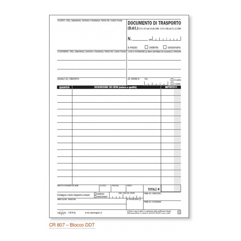 D.D.T. DOCUMENTO DI TRASPORTO / FATTURA - 50 MODULI AUTORICALCANTI - 3  COPIE - 22X30cm