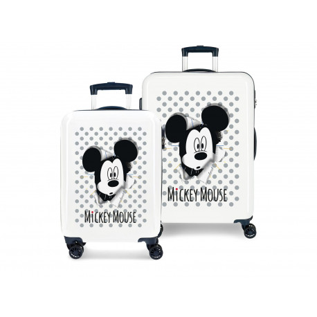 SET 2 TROLLEY MICKEY HAVE A GOOD DISNEY VALIGIE ABS 4 RUOTE BAGAGLIO A MANO38X55X20CM.GRANDE40X68X26CM.CHIUS.A COMBINAZI