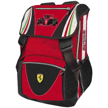 ZAINO SCUOLA ESTENSIBILE FERRARI KIDS 2 TASCHE CON ZIP STAMPA FORMULA UNO N°16 A RILIEVO PRODO.UFFIC.PANINI SCUOLA ITALY