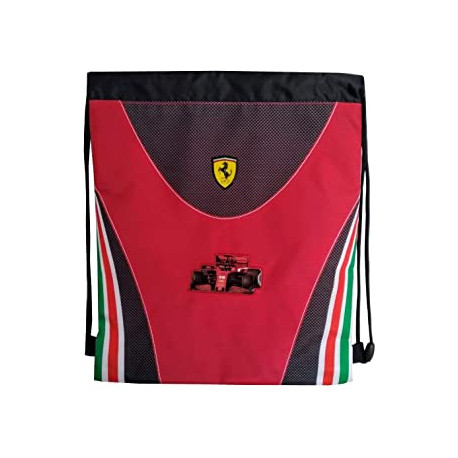 ZAINETTO A SACCA FERRARI KIDS 32X42CM ORIGINAL ZAINO COULISSE ITALIA ROSSO TASCA CON ZIP DISTRIB.DA PANINI SCUOLA ITALY