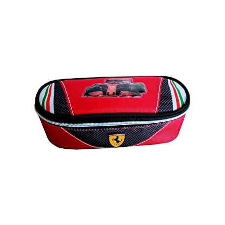 ASTUCCIO OVALE ORGANIZZATO FERRARI KIDS ORIGINAL 1 ZIP ROSSO CON STAMPA A RILIEVO FERRARI DISTRIB.DA PANINI SCUOLA ITALY