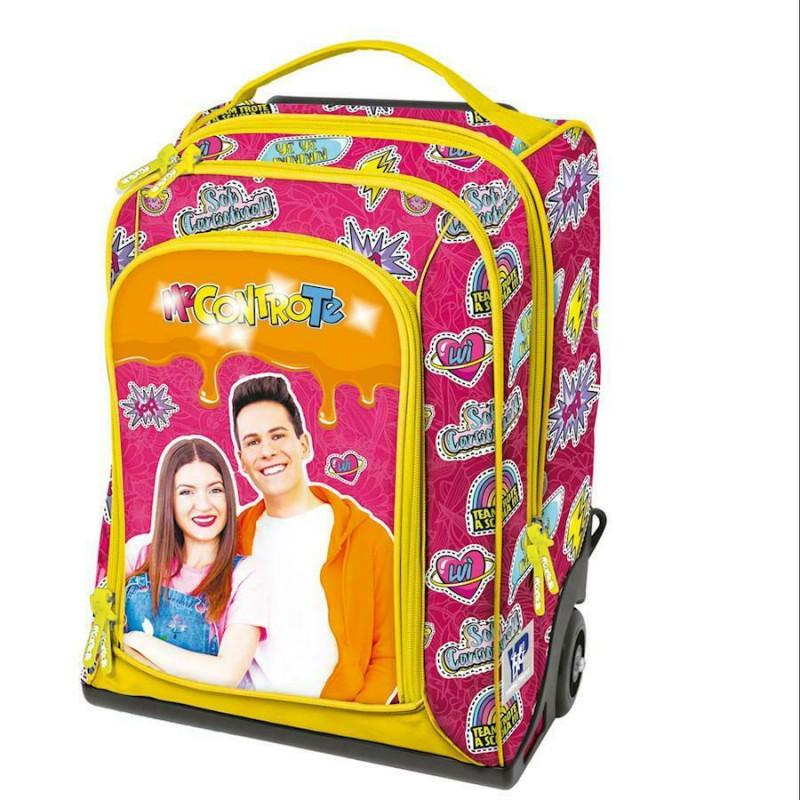 ME CONTRO TE SOFÌ E LUÌ ZAINO SCUOLA TROLLEY ORGANIZZATO 3 ZIP 48X35X22CM  MULTICOLOR GIRL CON LUCI DA POOL OVER ITALY - Parole e Pensieri
