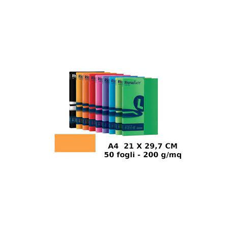 RISMA LUCE COLORI FORTI 50 FOGLI CARTONCINO ARANCIONE 200GR MQ.210X297MM A4 COPY INK JET LASER FAVINI MADE IN ITALY