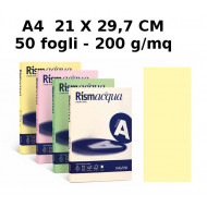 RISMACQUA 50 FOGLI CARTONCINO COLORE GIALLO CHIARO TENUO 200G.MQ.210X297MM A4 COPY INKJET LASER FAVINI MADE IN ITALY