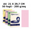 RISMACQUA 50 FOGLI CARTONCINO COLORE ROSA TENUO 200G.MQ.210X297MM A4 COPY INKJET LASER CARTOTECNICA FAVINI MADE IN ITALY