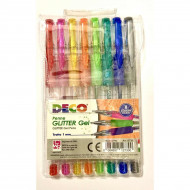 BLISTER 8 PENNE COLORATE GLITTERATE PUNTA MEDIA 1MM COLORI ASSORTITI GLITTER  GEL PENS INK DECO CWR MILANO ITALY - Parole e Pensieri