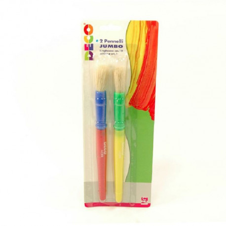 SET 2 PENNELLI JUMBO PER PITTURA SETOLA 1CM MANICO 19CM IMPUGNATURA GRANDE ADATTO ALLA PRESA DEI BAMBINI DECO CWR