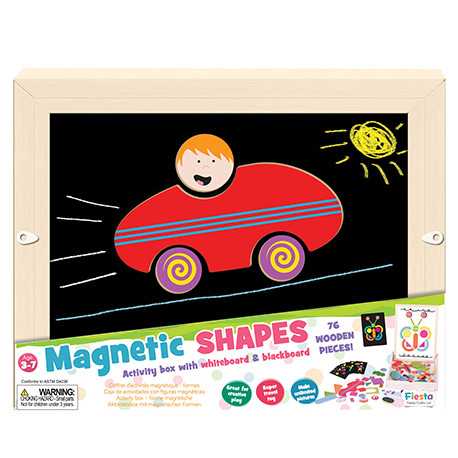 SET LAVAGNA MAGNETICA SHAPES 30X23CM GIOCO CREATIVO LIBRO 7 SCHEDE+76 PEZZI IN LEGNO+GESSETTI+14 IMMAGINI PER CREARE