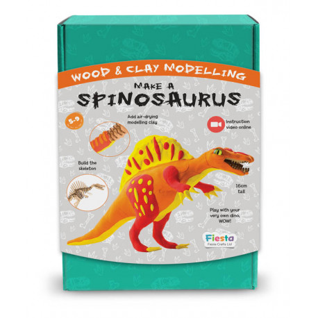 KIT DINOSAURO COSTRUISCI IL TUO SPINOSAURO DA 16CM CON IL LEGNO E RICOPRILO CON L" ARGILLA COLORATA LIBRO CARD INCLUSI