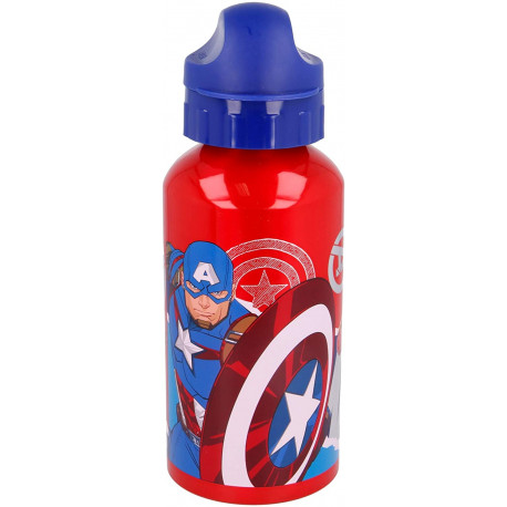 BORRACCIA ALLUMINIO AVENGERS MARVEL ORIGINAL 500ML ROSSA TAPPO BLU CON DOSATORE TOP QUALITY DA REAL TRADE ITALY