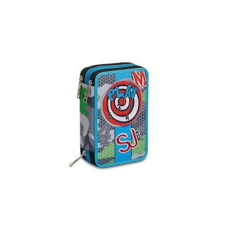 ASTUCCIO SCUOLA 3 ZIP SJ GANG SPORT BOY PLAY INT.45PZ.ALTA QUALITÀ PENNA CANCEL.FRIXION/GIOTTO/PRITT/LYRA.SEVEN ITALY