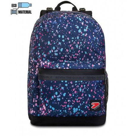 ZAINO SCUOLA ORGANIZZATO SEVEN REVERSIBILE BACKPACK COLOR SPOTS DOUBLE PROJECT 43X31X24CM 2 ZIP +2 TASCHE ZIP GAR.4 ANNI