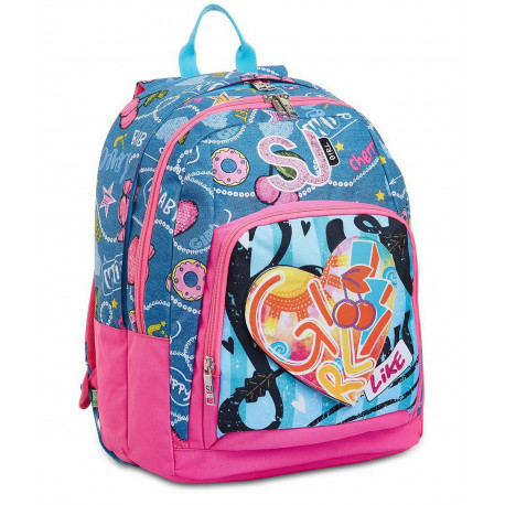 ZAINO SCUOLA ORGANIZZATO ADVANCED CUORE SJ GANG JUST DENIM GIRL31X43X24CM LO ZAINO CHE CAMBIA QUANDO VUOI TU SEVEN ITALY