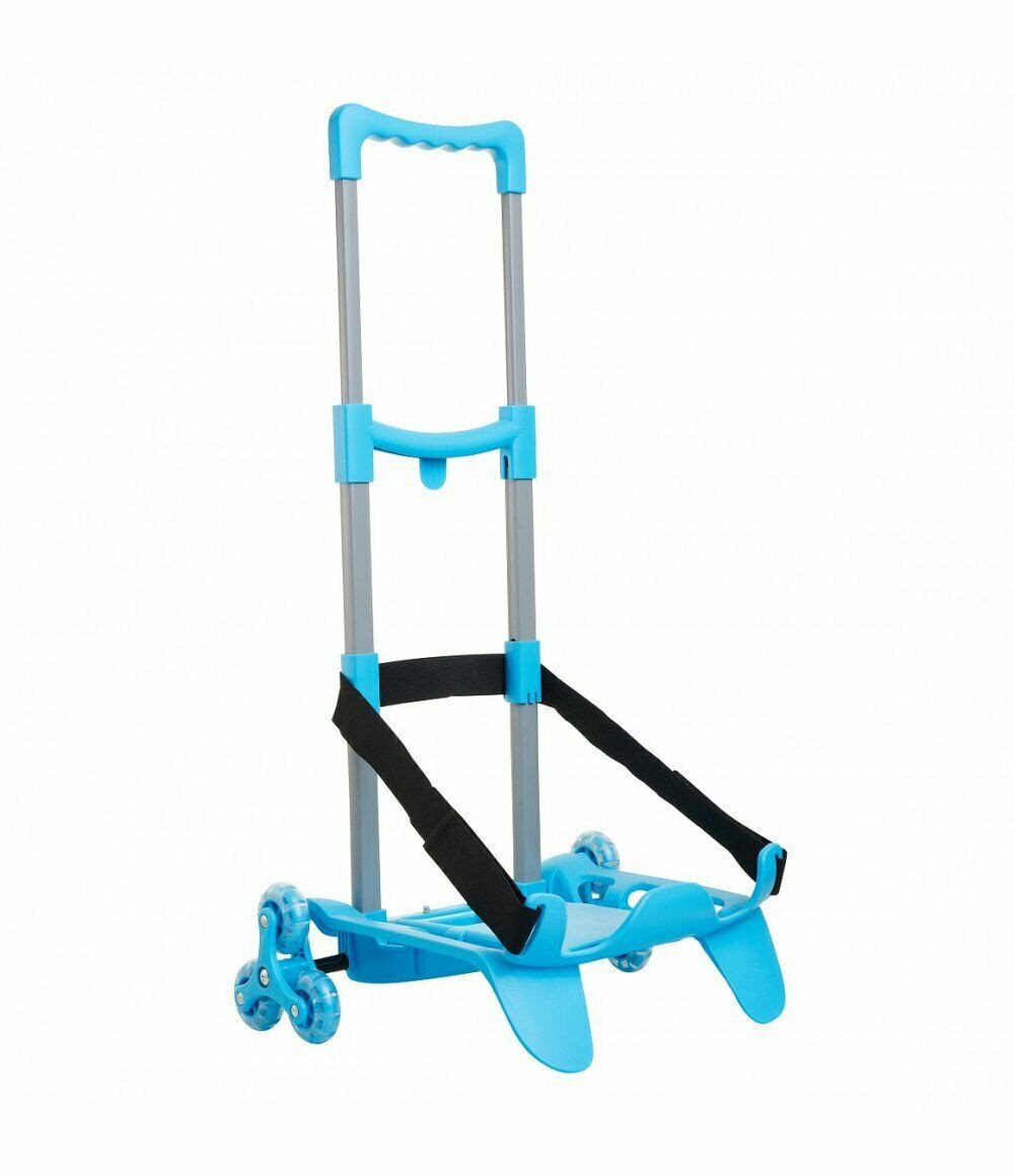 CARRELLINO 3WD PIEGHEVOLE AZZURRO CON ALETTE E FASCIA BLOCCA ZAINO