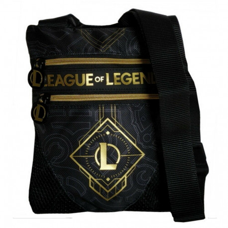 TRACOLLINA LEAGUE OF LEGENDS NERA 3 TASCHE CON ZIP ORO STAMPA A RILIEVO COLORE ORO 19X23CM ORIGINAL PANINI SCUOLA ITALY