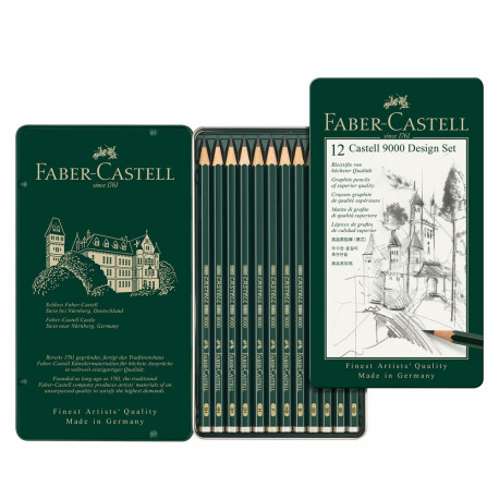 FABER CASTELL SET 12 MATITE CASTELL 9000 GRADAZIONI DI DUREZZA ASSORTITE PER COLORARE ,SCHIZZARE E TRATTEGGIARE