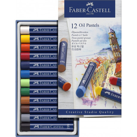 FABER CASTELL COLORI A CERA AD OLIO BRILLANTI-ALTA PIGMENTAZIONE -CONSISTENZA CREMOSA IDEALE PER TECNICHE MISTEX12PZ